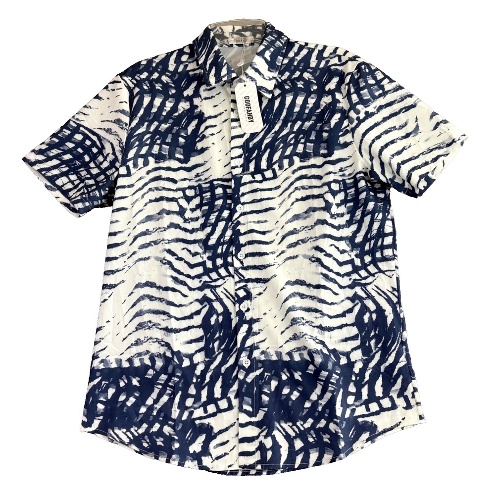 COOFANDY Men's‎ S Short Sleeve Button Down Shirt Abstract Print Blue White NWT
